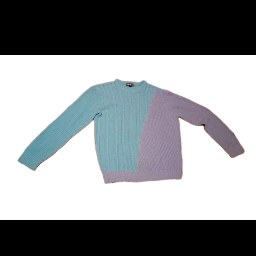 POP MAN's Cozy Crewneck Sweater - Light Blue and Lavender